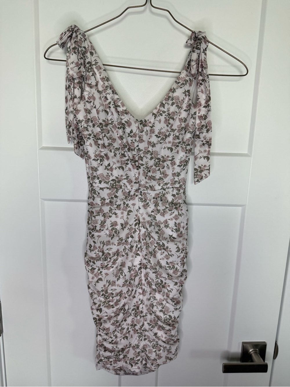 White Floral Tie-Shoulder Ruched Mini Dress y2k fairy indie
